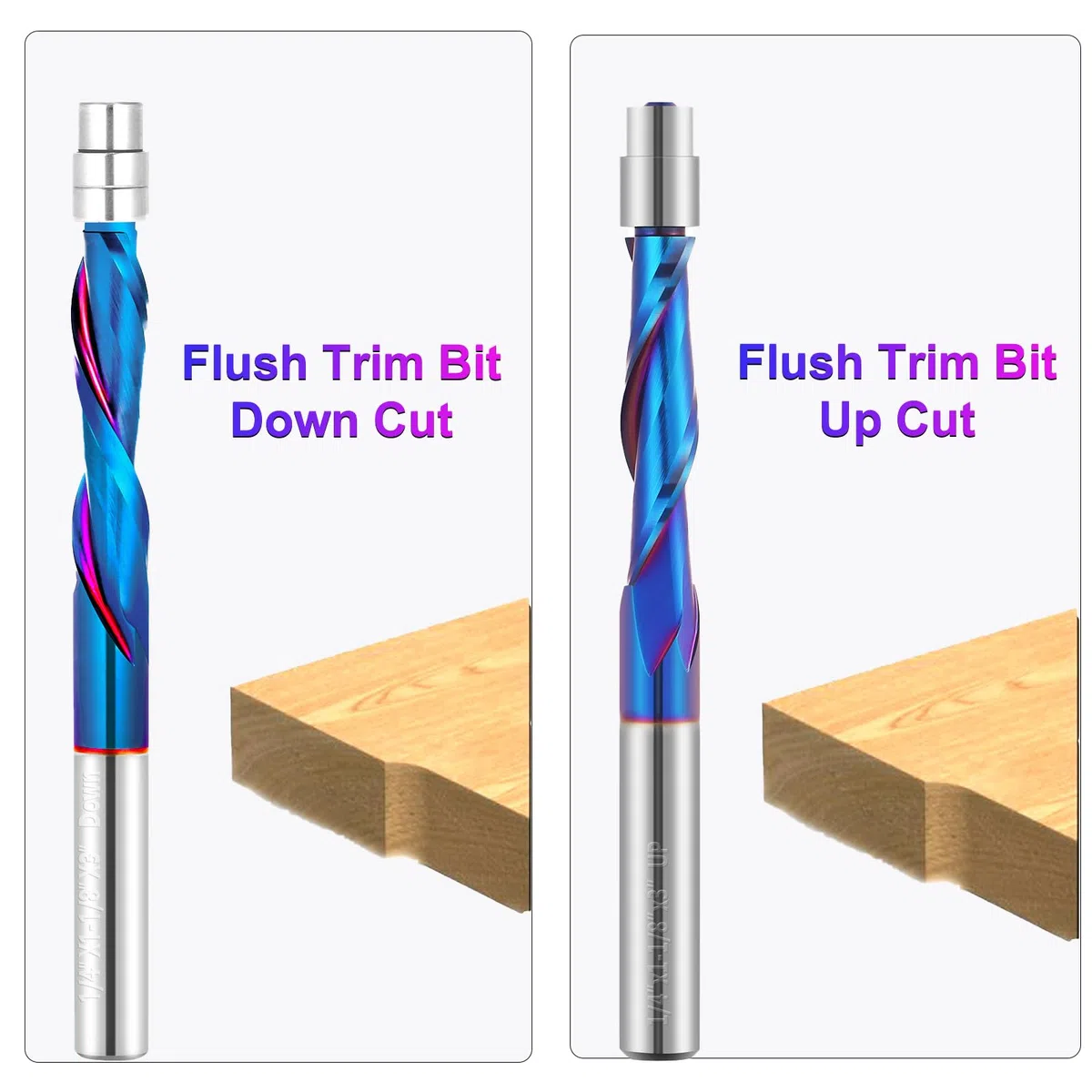 Lot de 5 fraises à défoncer CNC en carbure de tungstène avec tige de 6,35 mm avec revêtement bleu NACO pour fraisage latéral, fraisage en bout, usinage de finition