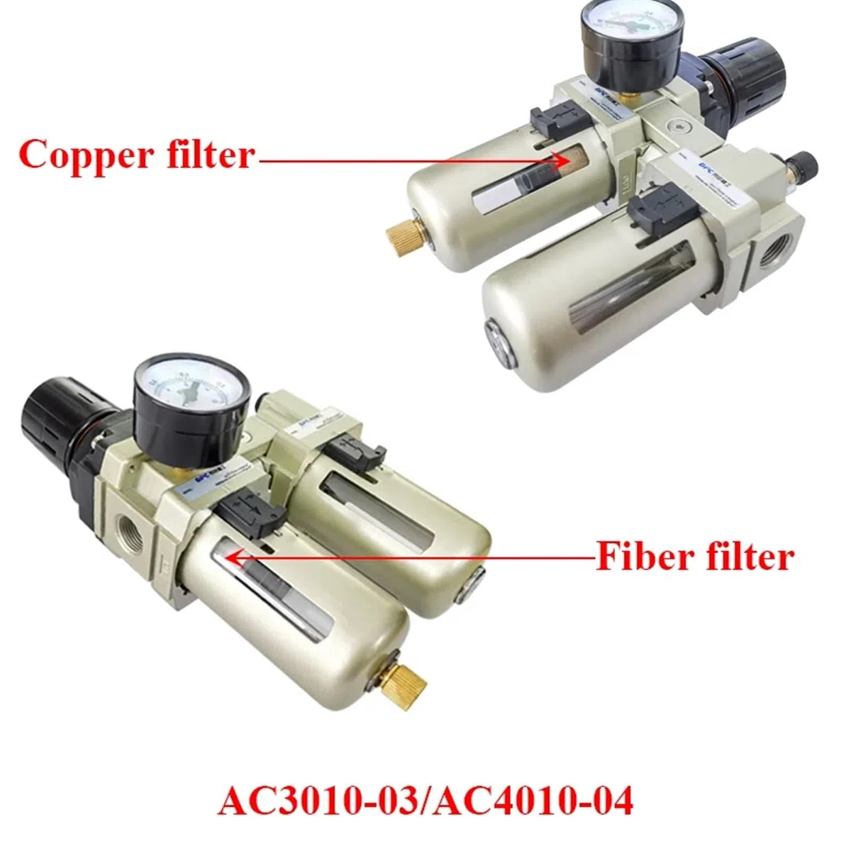 AC3010-03 AC4010-04 Régulateur de pression pneumatique pour compresseur d'air Filtre séparateur d'eau et d'huile 1 pièce (AC3010-03 avec filtre en cuivre de 8 mm)