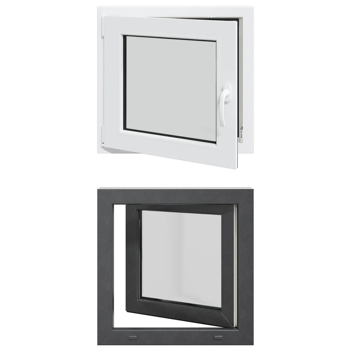 Fenêtre de cave en PVC 50 x 50 cm avec fonction basculante et rotative