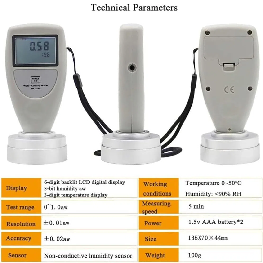 FAXIOAWA Analyseur portatif d'activité de l'eau avec écran numérique LCD, Moniteur de testeur d'aliments Intelligent, Plage de Mesure de 0 à 1,0 AW, précision de 0,02 AW, modèle USB