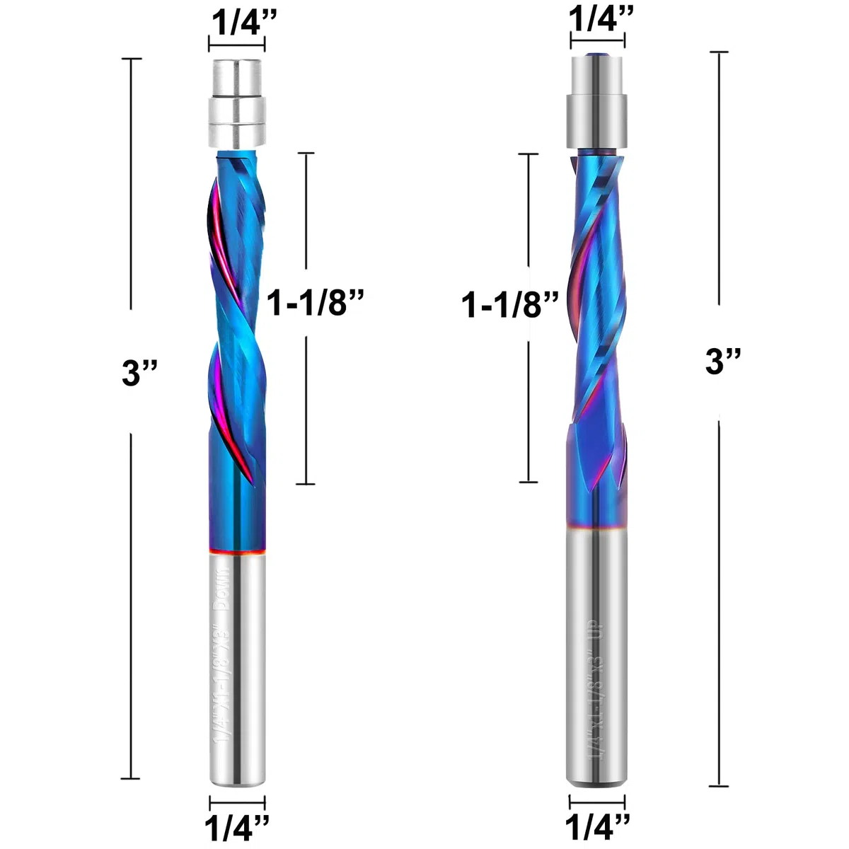 Lot de 5 fraises à défoncer CNC en carbure de tungstène avec tige de 6,35 mm avec revêtement bleu NACO pour fraisage latéral, fraisage en bout, usinage de finition