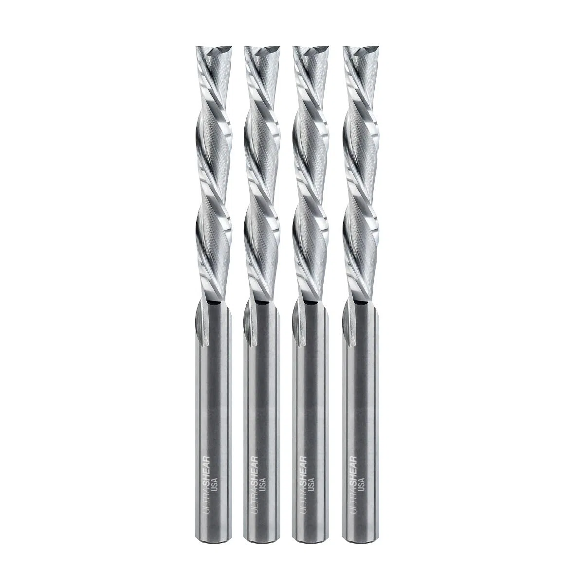 US2175D Lot de 4 fraises à défoncer en carbure solide, CD 0,6 cm, SH 0,6 cm, CL, coupe vers le bas, 2 flûtes, lot de 4 forets en spirale fabriqués aux États-Unis pour défonceuse CNC, main
