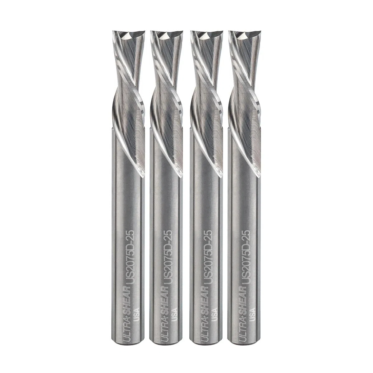 Lot de 4 fraises à défoncer en carbure solide, CD 0,6 cm, SH 0,6 cm, CL, coupe vers le bas, 2 flûtes, lot de 4 forets en spirale fabriqués aux États-Unis pour défonceuses CNC, manuelles et
