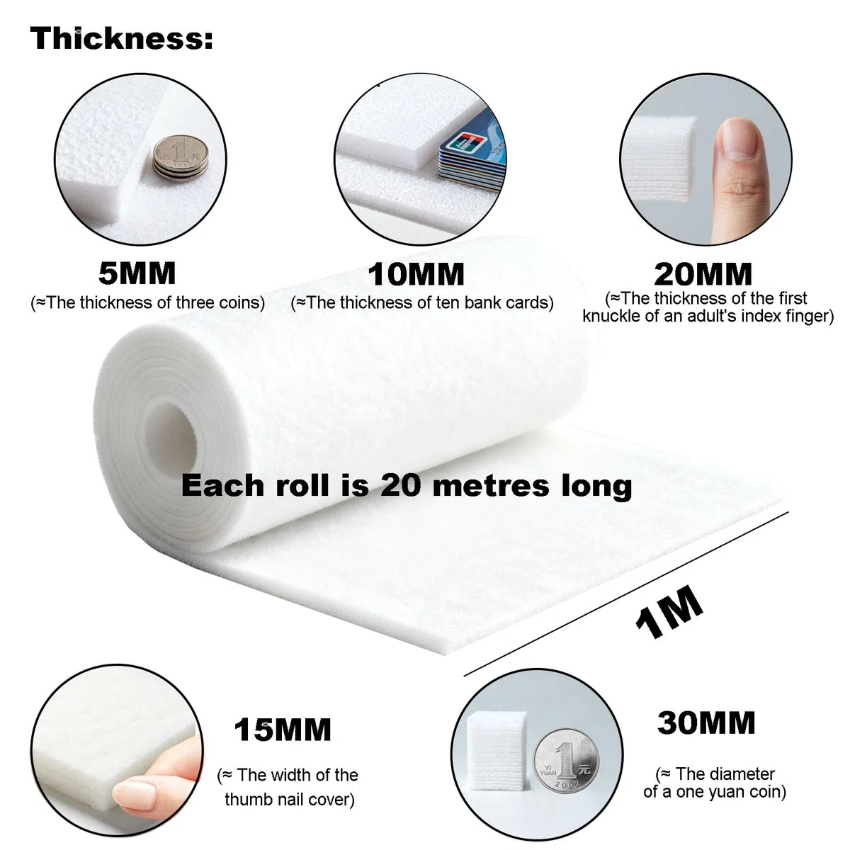 Rouleau de filtre à air en coton haute densité 1 x 20 m pour usines, écoles et aquariums disponibles Épaisseur : 5 mm, 10 mm, 15 mm, 20 mm, 30 mm