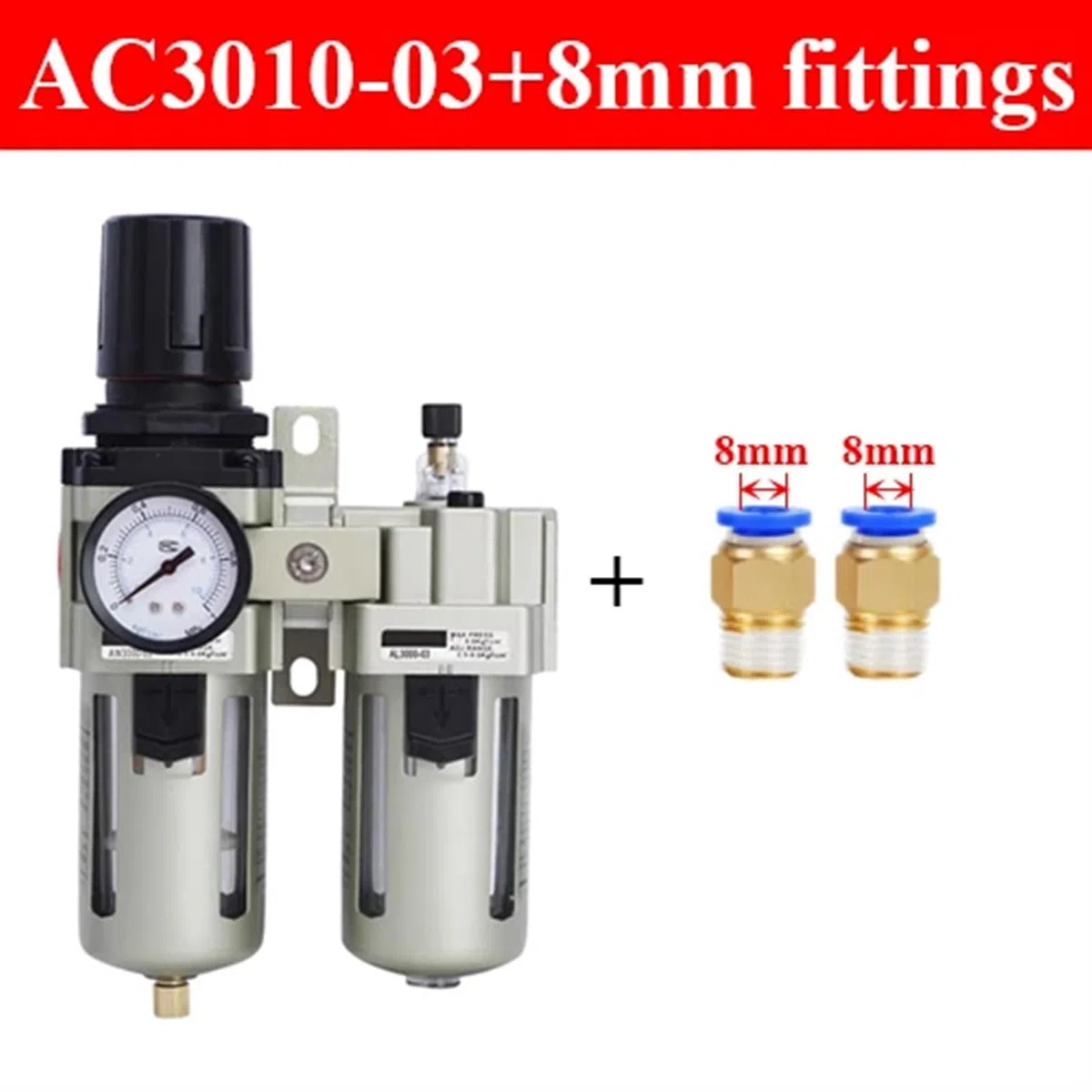 AC3010-03 AC4010-04 Régulateur de pression pneumatique pour compresseur d'air Filtre séparateur d'eau et d'huile 1 pièce (AC3010-03 avec filtre en cuivre de 8 mm)