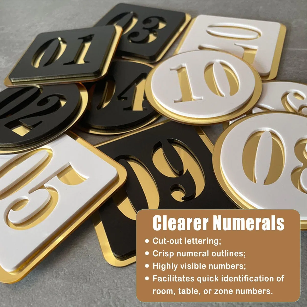 numéro 1-10 1-30 1-50 1-100 Plaques D'immatriculation En Acrylique, Étiquette Numérique À Double Couche Avec Fond Doré, Étiquette(B-Black-1-100,L 8 CM W 8 CM)